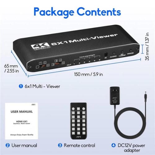 Conmutador sin Interrupciones Jqf2 4K 6 en 1 Divisor de Pantalla Multivisor HDMI Enchufe UE