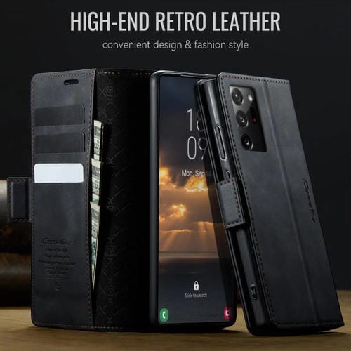 Funda CaseMe 033 para Samsung Galaxy Note20 Ultra, forro de piel de becerro, microfibra y bloqueo RFID (negra)