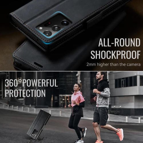 Funda CaseMe 033 para Samsung Galaxy Note20 Ultra, forro de piel de becerro, microfibra y bloqueo RFID (negra)