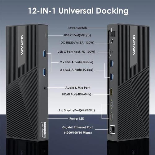 Estación de carga WAVLINK UG69PD24 12 en 1 PD 100 W para Thunderbolt 4/3 (UE)