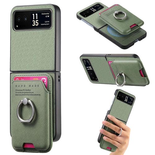 Funda magnética de tela sarga con anillo para Motorola Moto Razr 40 (verde)