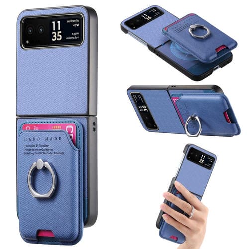 Funda magnética de tela sarga con anillo para Motorola Moto Razr 40 (azul)