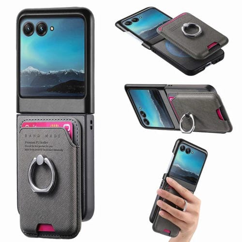 Funda de tela sarga con anillo magnético para Motorola Moto Razr 40 Ultra (gris)
