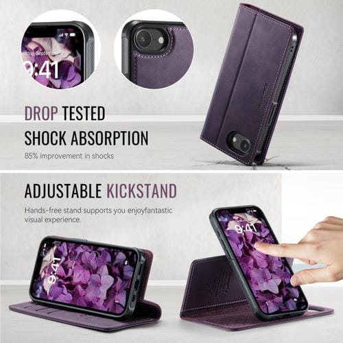 Funda de cuero desmontable CaseMe C49 MagSafe con bloqueo RFID para iPhone 16e (morado)