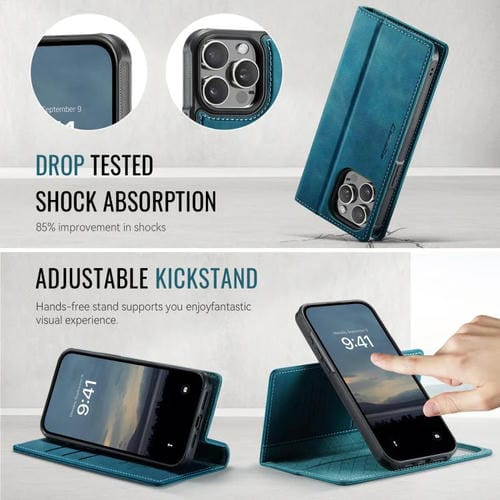 Funda de cuero desmontable CaseMe C49 con bloqueo RFID MagSafe para iPhone 14 Pro Max (verde)