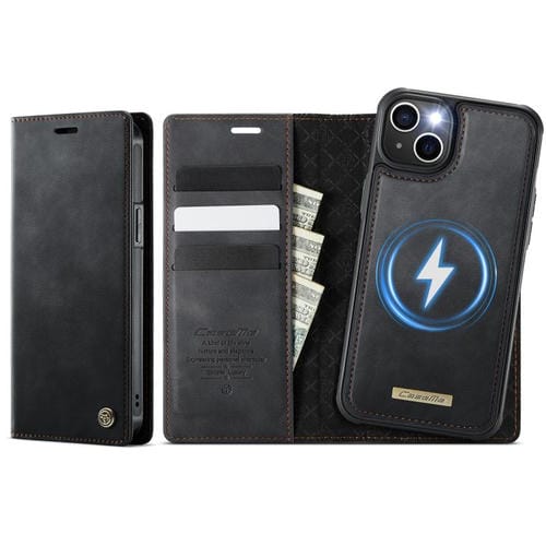 Funda de cuero desmontable CaseMe C49 con bloqueo RFID MagSafe para iPhone 13 (negra)