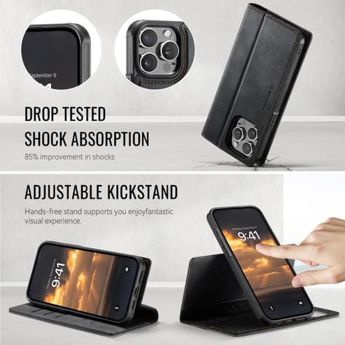 Funda de cuero desmontable CaseMe C49 con bloqueo RFID MagSafe para iPhone 13 Pro Max (negra)