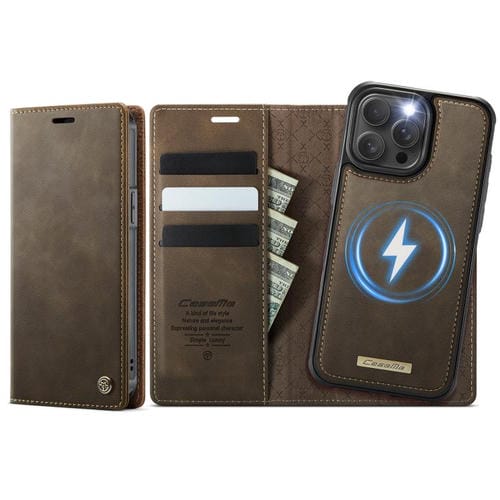 Funda de cuero desmontable CaseMe C49 con bloqueo RFID MagSafe para iPhone 12/12 Pro (café)