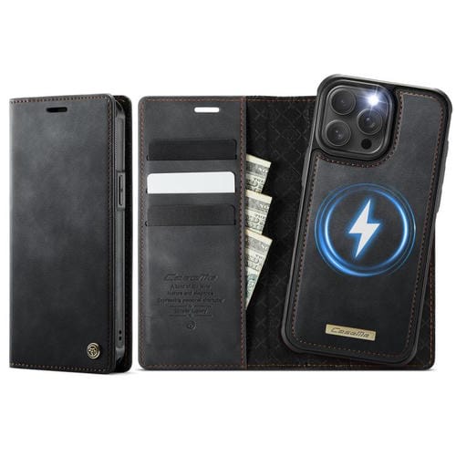 Funda de cuero desmontable CaseMe C49 con bloqueo RFID MagSafe para iPhone 12 Pro Max (negra)