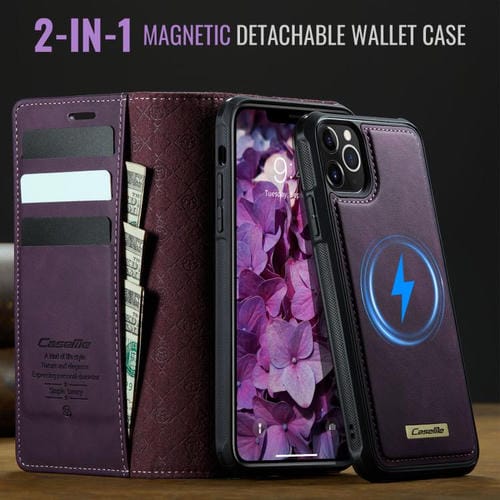 Funda de cuero desmontable CaseMe C49 con bloqueo RFID MagSafe para iPhone 11 Pro Max (morado)