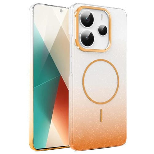 Funda para Xiaomi Redmi Note 14 5G con purpurina dorada y degradado MagSafe a prueba de golpes (dorada)