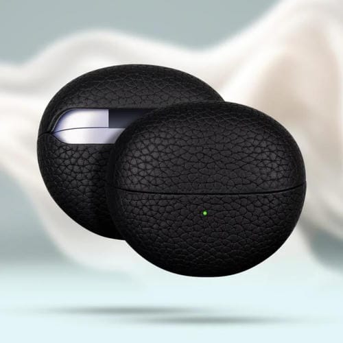 Funda protectora de cuero genuino con estampado de lichi para auriculares Bluetooth Huawei FreeClip (negro)