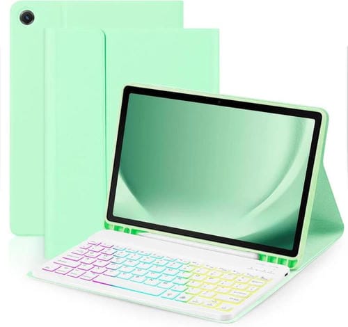 Funda protectora de cuero con teclado Bluetooth retroiluminado de colores para iPad Air 2022/2020 de 10.9 pulgadas (verde suave)