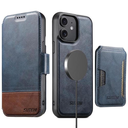 Funda de cuero Suteni Q06S3 3 en 1 con tapa vertical desmontable y cierre magnético para iPhone 12 (azul)