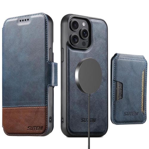 Funda de cuero Suteni Q06S3 3 en 1 con tapa vertical desmontable y cierre magnético para iPhone 12 Pro (azul)