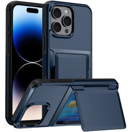 Funda abatible para iPhone 16 Pro Max con tarjetero, a prueba de golpes, color azul