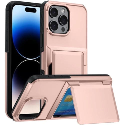 Funda a prueba de golpes Kalebol Flip Card Wallet para iPhone 15 Pro Max (oro rosa)