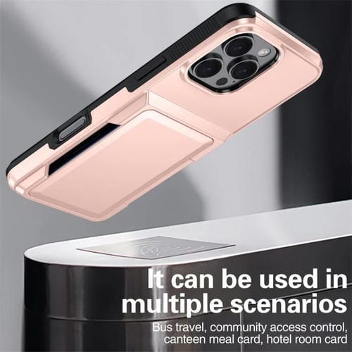 Funda a prueba de golpes Kalebol Flip Card Wallet para iPhone 15 Pro Max (oro rosa)