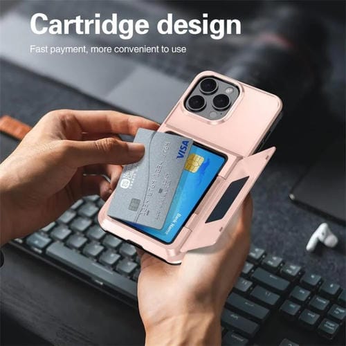 Funda a prueba de golpes Kalebol Flip Card Wallet para iPhone 15 Pro Max (oro rosa)