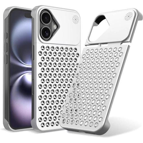 Funda Kalebol de aleación de aluminio con aromaterapia y refrigeración para iPhone 16 (plateada)