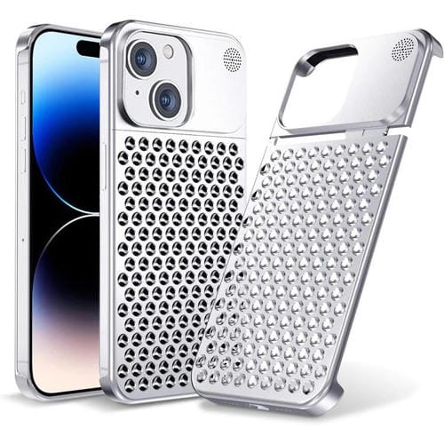 Funda de aleación de aluminio Kalebol con aromaterapia y refrigeración para iPhone 15 Plus (plateada)