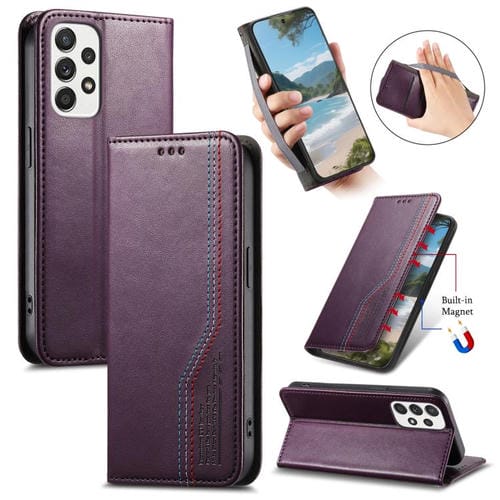 Funda de cuero con correa elástica y ventosa magnética para Samsung Galaxy A53 5G (morado)