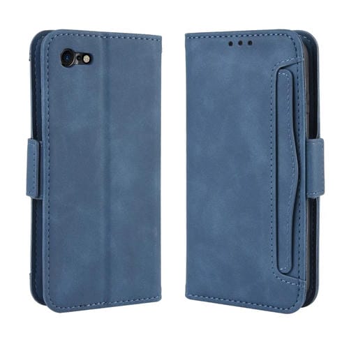 Funda de Cuero Wallet Style para iPhone SE 2022 y SE 2020 con Ranura para Tarjeta Separada (Azul)