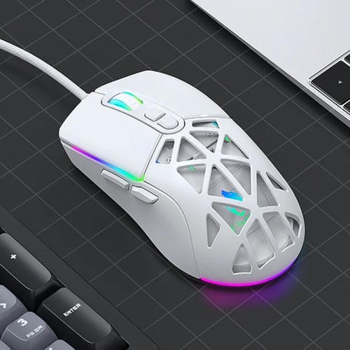 Ratón para Juegos T-Wolf G520 con Cable, Diseño Hueco Panal de Abeja, RGB, 7 Teclas (Blanco)