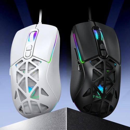 Ratón para Juegos T-Wolf G520 con Cable, Diseño Hueco Panal de Abeja, RGB, 7 Teclas (Blanco)