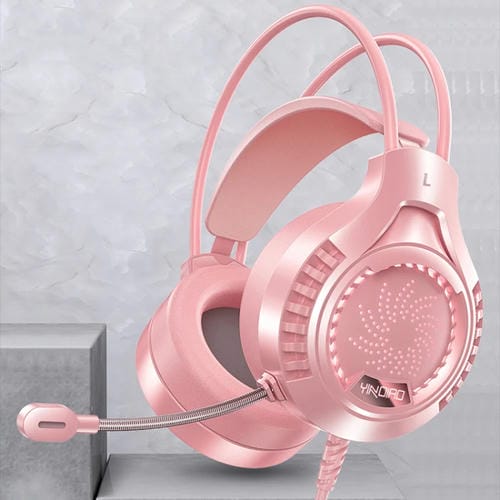 Auriculares con Cable para Ordenador Yindiao Q7 con Luz Colorida, USB para Juegos, Tarjeta de Sonido USB 7.1 (Rosa)
