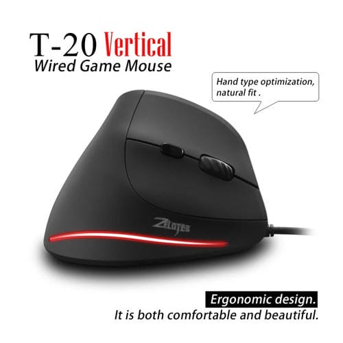 Ratón Ergonómico con Cable Zelotes T20 para Computadora Portátil Agarre Vertical 6 Teclas (Negro)