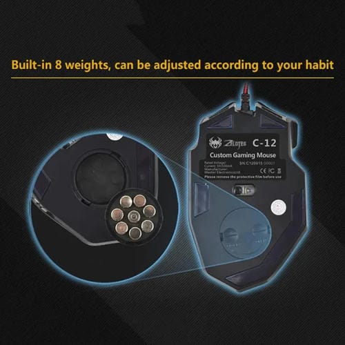 Ratón con Cable para Juegos Zelotes C12 con Programación de 12 Botones Ergonómico (Negro)