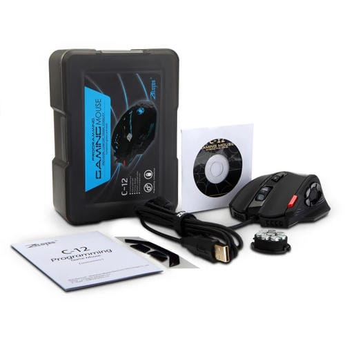 Ratón con Cable para Juegos Zelotes C12 con Programación de 12 Botones Ergonómico (Negro)