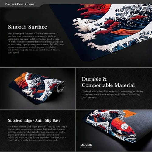 Alfombrilla de Ratón para Juegos Big Wave 400 x 900 x 3 mm de Goma Antideslizante (N.º 28)