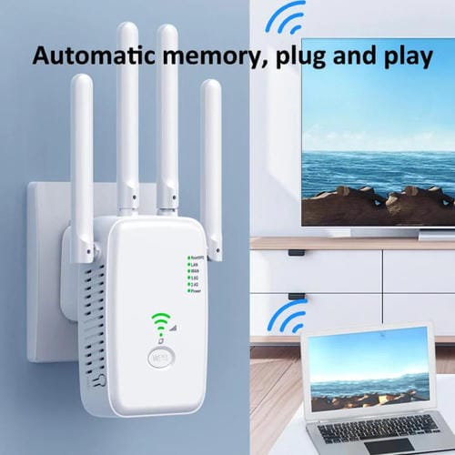 Repetidor Inalámbrico Urant U11 1200 Mbps 2,4 G y 5,8 G Amplificador Señal WIFI Compatible WPS Enchufe Europeo (Blanco)