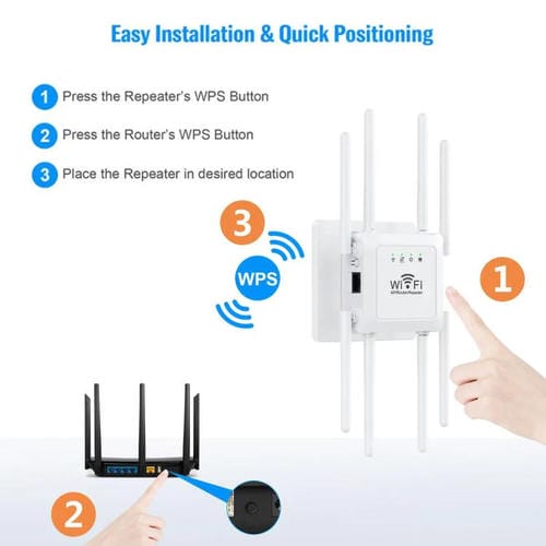 Repetidor Inalámbrico U18 1200 Mbps 2,4 G y 5 G Amplificador de Señal WIFI 8 Antenas Enchufe Europeo (Negro)