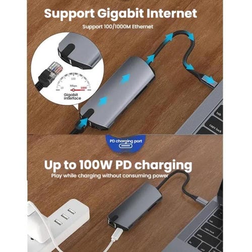 Estación de Acoplamiento USB-C 8 en 1 con Puerto Gigabit Ethernet y HDMI 4K 30 Hz
