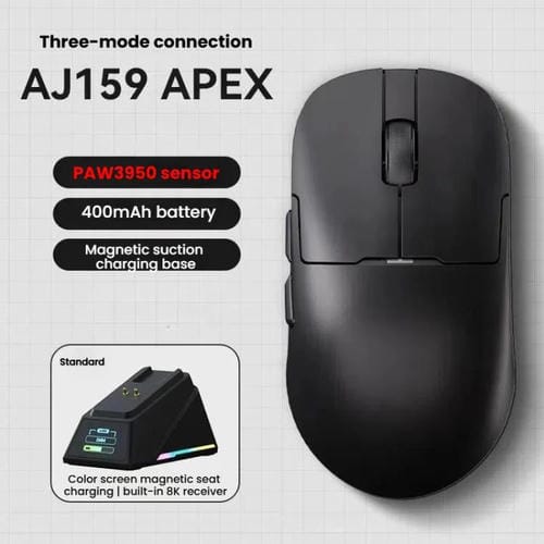 Ratón para Juegos Ajazz Aj159 Apex Paw3395 Inalámbrico Trimodo Ligero con Base de Carga (Negro)