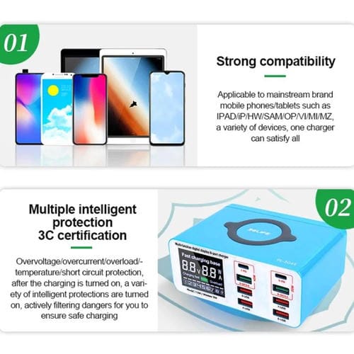 Cargador Rápido Relife Rl-304S 8 Puertos Pantalla Digital Usb PD+QC3.0 (Enchufe Estadounidense)