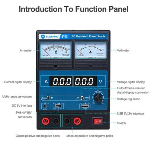 Alimentation régulée Sunshine P3 5 V/8,4 V/15 V Réparation de téléphones mobiles (Prise européenne 220 V)