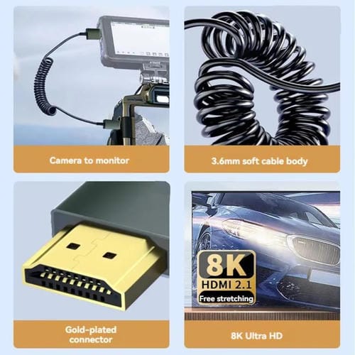 Cable HDMI 2.1 Resorte 8K 60 Hz 0,5 m Mini HDMI Curvatura Positiva