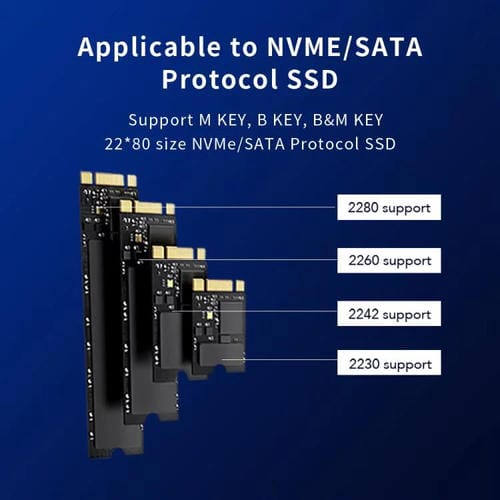 Concentrador de Disco Duro Blueendless M.2 Nvme/Sata Doble Protocolo con USB 10G x2 y Tipo-C 10G 5V 2A