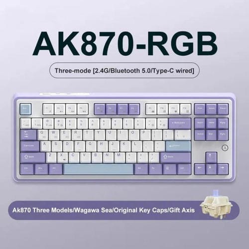 Teclado Mecánico Inalámbrico Bluetooth Trimodo Ajazz AK870 para Juegos con Intercambio en Caliente Personalizado RGB (Axis Purple)