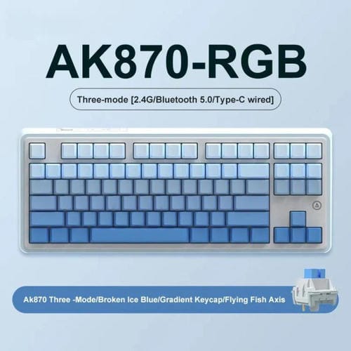 Teclado Mecánico Inalámbrico Bluetooth Ajazz Ak870 Trimodo para Juegos con Interruptores En Caliente Personalizados y RGB (Flying Fish Axis Blue Gradient)