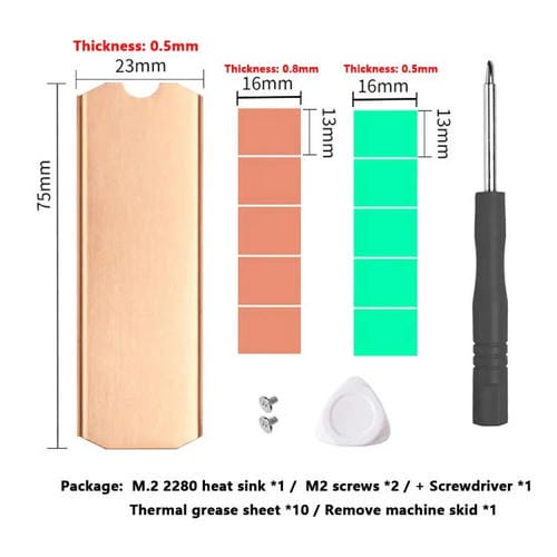 Disipador de Calor SSD de Cobre Puro Finalcool M.2 2280 para Consolas de Juegos, Portátiles y Minihosts