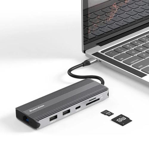 Estación de Acoplamiento Tipo C 10 en 1 Blueendless Red Gigabit HD con DP y HDMI Dual 8K