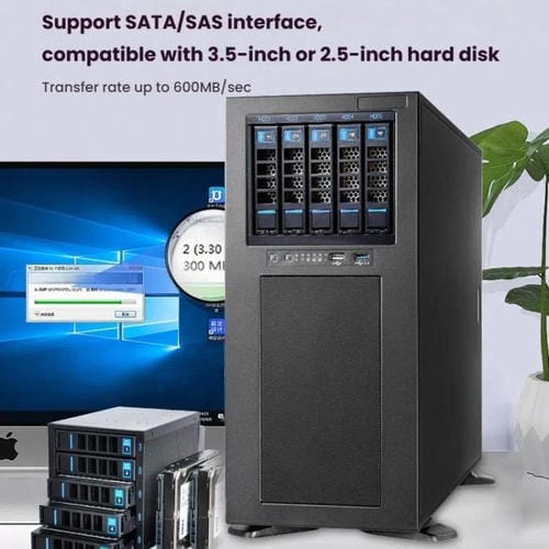 Jaula para Disco Duro de 5 Bahías Intercambiable en Caliente Compatible con HDD/SSD de 3,5" y 2,5" y 3 Unidades Ópticas de 5,25"