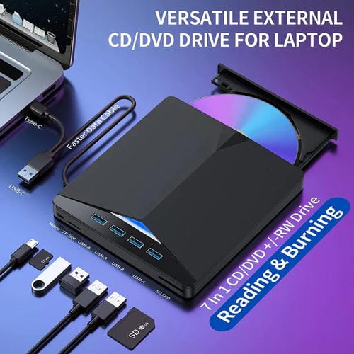 Unidad Óptica Externa Extraíble USB 3.0/Tipo C Grabadora de DVD/CD Multiinterfaz (Negra)