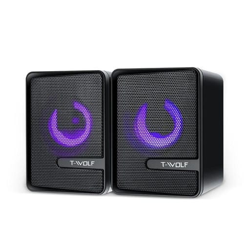 Altavoces de Escritorio T-Wolf S3 USB y 3,5mm para Teléfono, PC y Portátil con Subwoofer de Doble Diafragma (Negro)