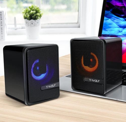 Altavoces de Escritorio T-Wolf S3 USB y 3,5mm para Teléfono, PC y Portátil con Subwoofer de Doble Diafragma (Negro)